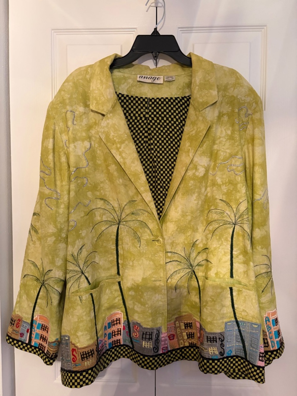 Anage Light Yellow-Green Palm Tree Embroidered Blazer and more